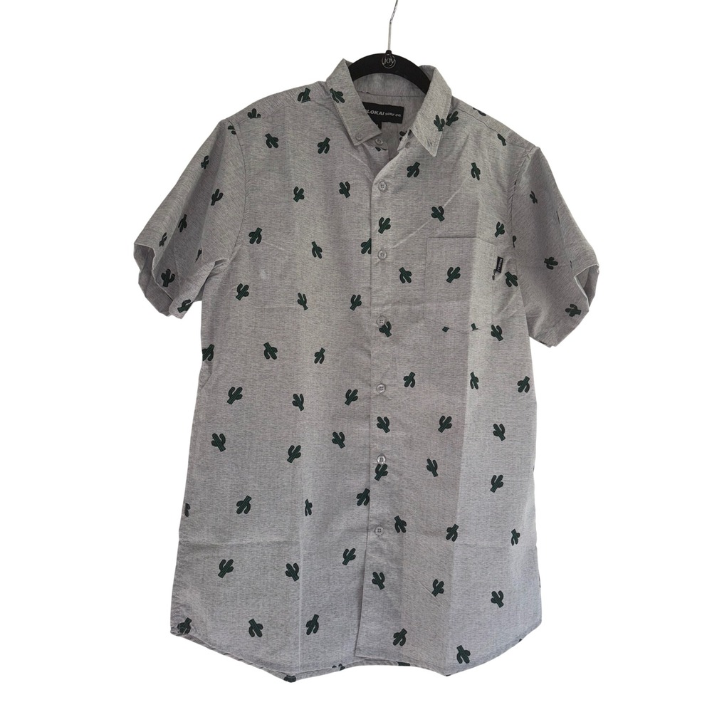 Molokai Surf Co Mens Gray Cactus‎ Short Sleeve Button Down Shirt Size M